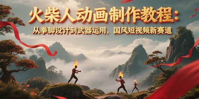 （15171期）火柴人动画制作教程：从拳脚设计到武器运用，国风短视频新赛道-十一网创