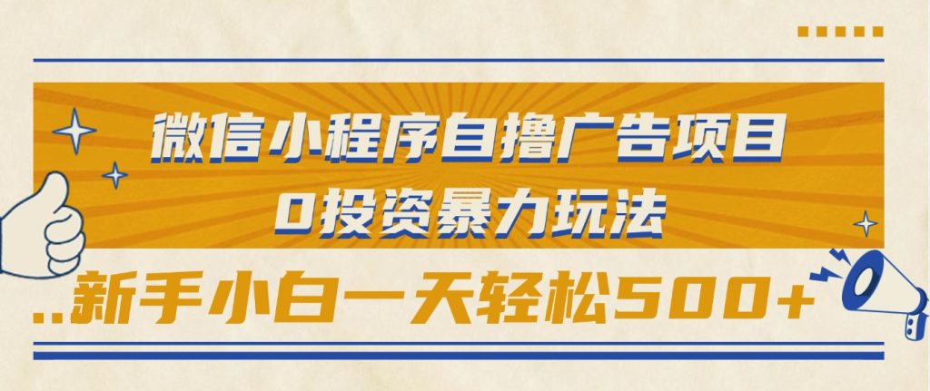 微信小程序自撸广告项目，0投资暴力玩法，新手小白一天轻松500+-十一网创