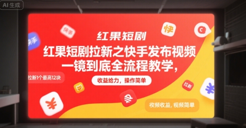 红果短剧拉新之快手发布视频一镜到底全流程教学，拉新1个最高12块，收益给力，操作简单-十一网创