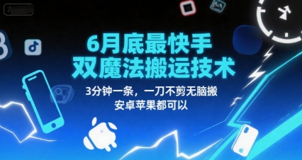 6月底最新快手双魔法搬运技术，3分钟一条，一刀不剪无脑搬，安卓苹果都可以-十一网创