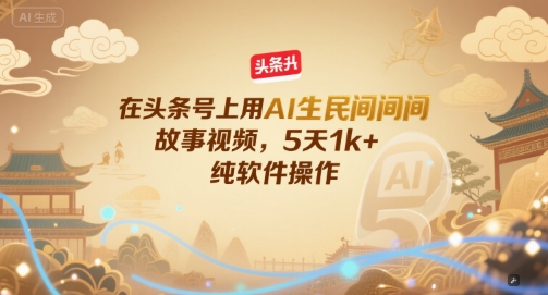 在头条号上用AI生民间故事视频，5天1k+，纯软件操作-十一网创