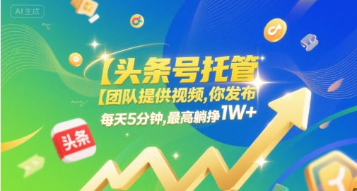 【头条号托管】团队提供视频，你发布，每天5分钟，最高躺挣1W+【揭秘】-十一网创