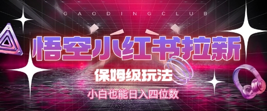 悟空小红书拉新，保姆级玩法，小白也能日入四位数-十一网创