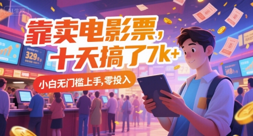 靠卖电影票，十天搞了7k+，小白无门槛上手，零投入【揭秘】-十一网创