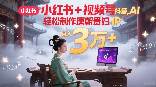 小红书+视频号+抖音，AI轻松制作唐朝贵妇IP，每天30分钟，轻松产出N条，月入3W+-十一网创