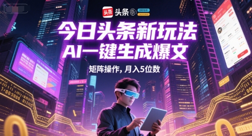今日头条新玩法，AI一键生成爆文，矩阵操作，月入5位数-十一网创