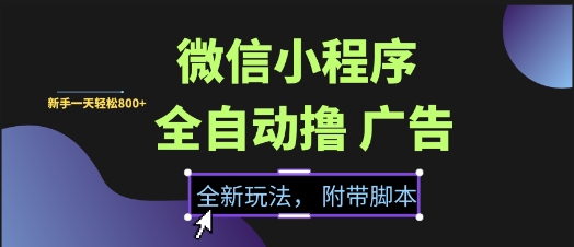 微信小程序全自动撸广告项目，彻底解决没流量的问题，新手一天8张+【揭秘】-十一网创