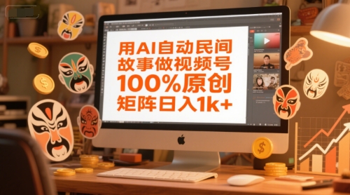 用AI自动民间故事做视频号，100%原创，矩阵日入1k+-十一网创