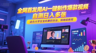全网首发用AI一键制作爆款视频，自测日入多张，适合大学生宝妈兼职创业，保姆级教程-十一网创