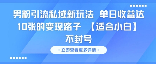 男粉引流私域新玩法，单日收益达10张的变现路子【适合小白】不封号-十一网创