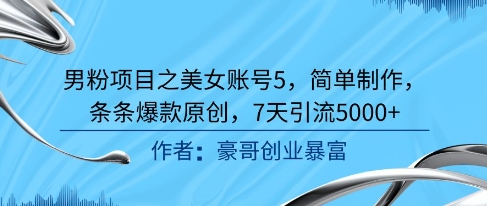 男粉项目之美女账号5，简单制作，条条爆款原创，7天引流5000+-十一网创