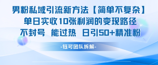 男粉私域引流新方法，单日收10张利润，日引流50+精准粉-十一网创