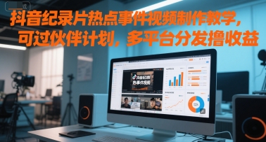 抖音纪录片热点事件视频制作教学，可过伙伴计划，多平台分发撸收益-十一网创