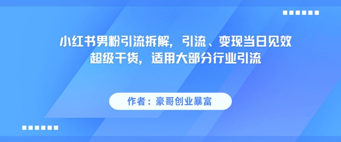 小红书男粉引流拆解，引流、变现当日见效超级干货，适用大部分行业引流-十一网创