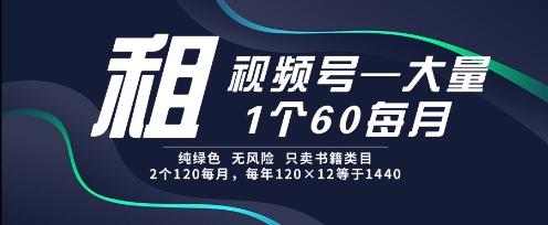 租视频号，一个60每月，2个120.纯绿色、无风险，常年租【揭秘】-十一网创