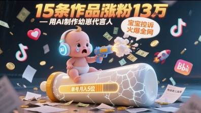 用AI制作幼崽代言人，宝宝的控诉火爆全网，15条作品涨粉13W，单号月入5位数实操教程-十一网创