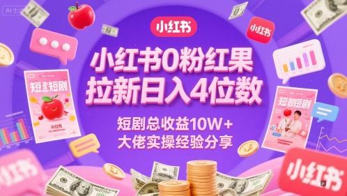 小红书0粉红果短剧拉新日入4位，数短剧总收益10W+大佬实操经验分享-十一网创
