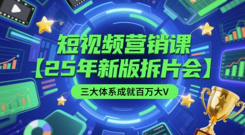 短视频营销课【25年新版拆片会】三大体系成就百万大V，包含正课、拆片会、手把手教学直播课等-十一网创