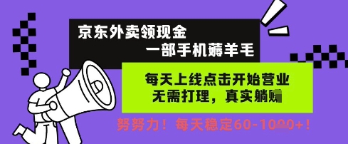 京东外卖领现金，一部手机薅羊毛，每天上线动动手指，无需打理，每天保底60+，每天就是如此轻松【揭秘】-十一网创