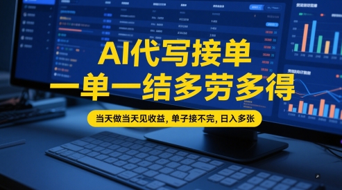 AI代写接单，一单一结多劳多得，当天做当天见收益，单子接不完，日入多张【全网最全实操课程】-十一网创