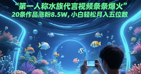 第一人称水族代言视频条条爆火，20条作品涨粉8.5W，小白轻松月入五位数-十一网创