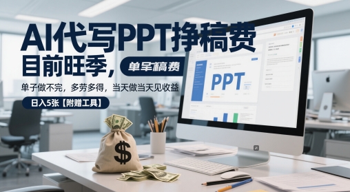 AI代写PPT挣稿费，目前旺季，单子做不完，多劳多得，当天做当天见收益，日入5张【附赠工具】-十一网创