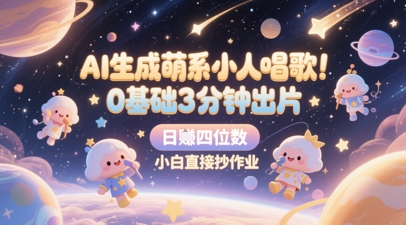 AI生成萌系小人唱歌，0基础3分钟出片，28个作品涨粉8.9W，单条最高19W赞，日入四位数，小白直接抄作业-十一网创
