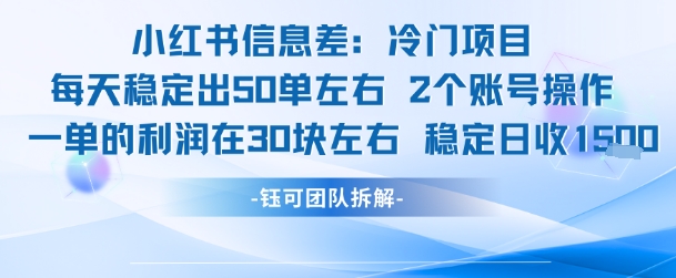 小红书信息差冷门项目一单利润30块每天稳定1.5k左右2个账号操作-十一网创