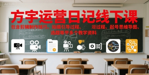 方宇运营日记线下课，包含剪辑制作技巧、拍摄引导过程、起号思维导图、选题等多个教学资料-十一网创