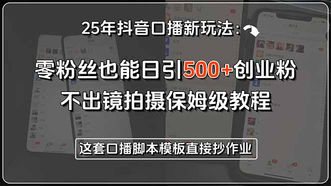 25年抖音口播新玩法：零粉丝也能日引500+创业粉，不出镜拍摄保姆级教程…-十一网创