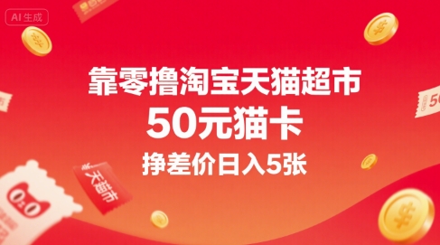 靠零撸淘宝天猫超市50元猫卡，挣差价日入5张-十一网创