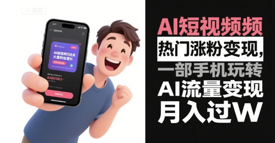 AI短视频热门涨粉变现，一部手机玩转AI流量变现，月入过W-十一网创