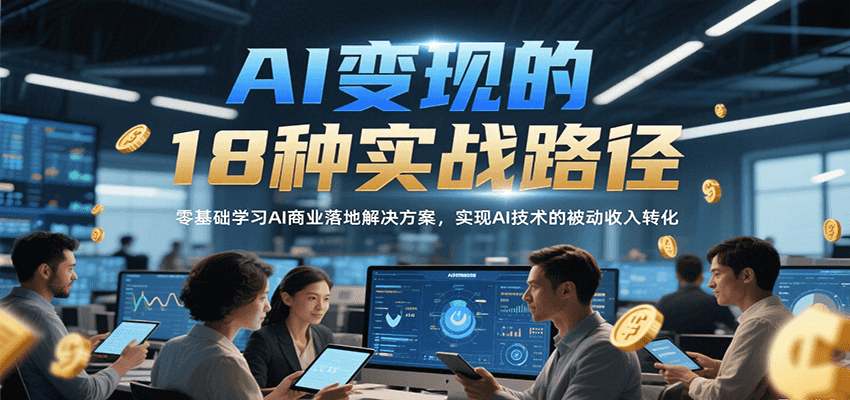 AI变现的18种实战路径，零基础学习AI商业落地解决方案，实现AI技术的被动收入转化-十一网创