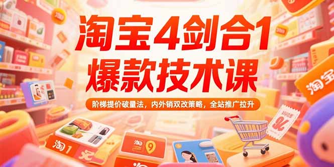 淘宝4剑合1爆款技术课73期：阶梯提价破量法，内外销双改策略全站推广拉升-十一网创