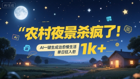 农村夜景杀疯了！AI一键生成治愈系慢生活，单日狂入1k+-十一网创