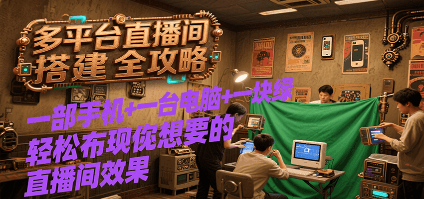 多平台直播间搭建全攻略，一部手机+一台电脑+一块绿布轻松实现你想要的直播间效果-十一网创
