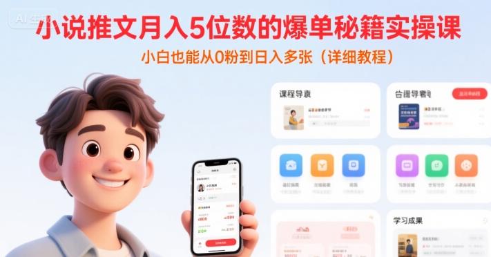 小说推文月入5位数的爆单秘籍实操课，，小白也能从0粉到日入多张(详细教程)-十一网创