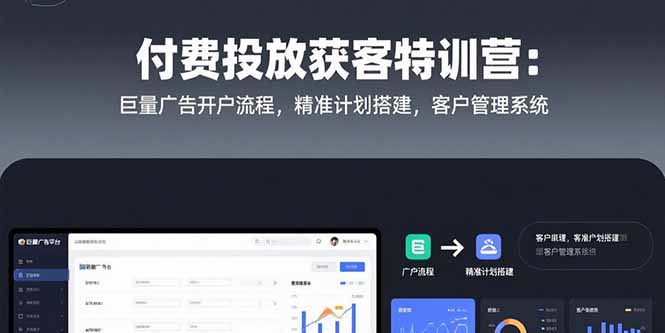 付费投放获客特训营：巨量广告开户流程，精准计划搭建，客户管理系统-十一网创