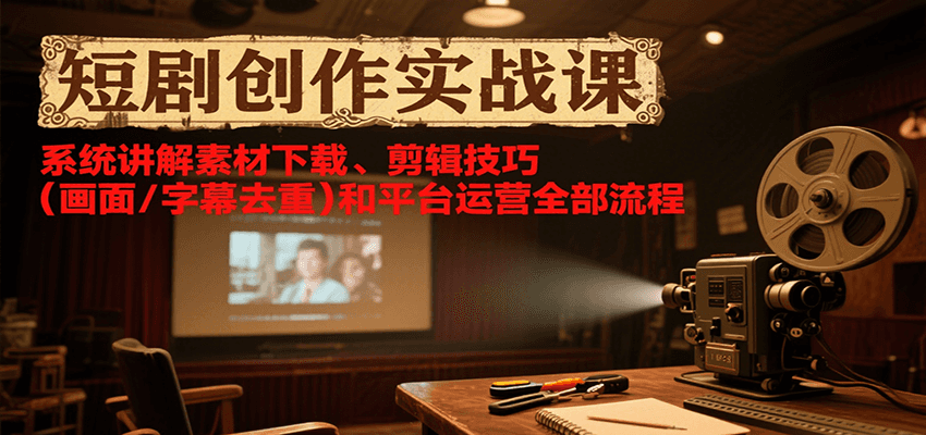 短剧创作实战课，系统讲解素材下载、剪辑技巧(画面/字幕去重)和平台运营全部流程-十一网创