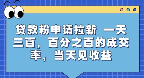 贷款粉申请拉新，一天三张，百分之百的成交率，当天见收益【揭秘】-十一网创