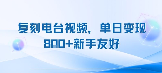 复刻电台视频，单日变现8张+新手友好，长期可做-十一网创