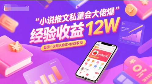 小说推文私董会大佬爆单经验分享收益12W，番茄小说每天稳定4位数收益-十一网创