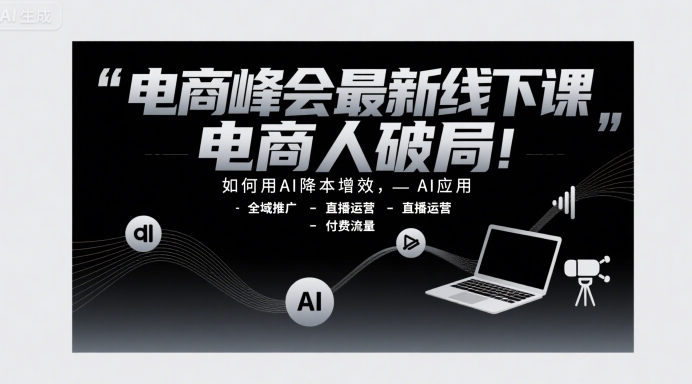电商峰会最新线下课，电商人破局，如何用AI降本增效，AI应用-全域推广-直播运营-付费流量-十一网创