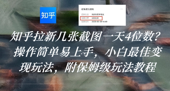 知乎拉新几张截图一天4位数？操作简单易上手，小白最佳变现玩法，附保姆级玩法教程-十一网创