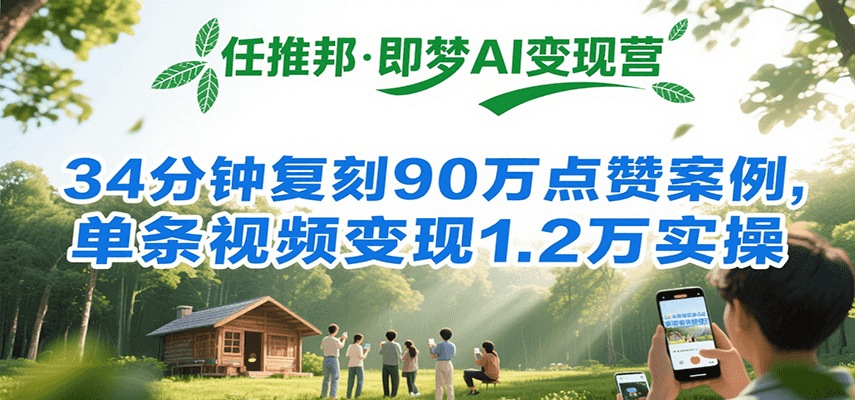 任推邦·即梦AI变现营，34分钟复刻90万点赞案例，单条视频变现1.2万实操-十一网创