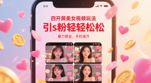 四开屏美女视频玩法，引s粉轻轻松松，暴力掘金，手机操作【揭秘】-十一网创