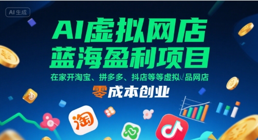 AI虚拟网店蓝海盈利项目，在家开淘宝、拼多多、抖店等虚拟品网店，零成本创业-十一网创