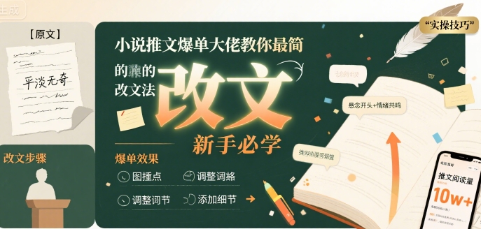 小说推文爆单大佬教你最简单的改文方法实操课，新手必学-十一网创