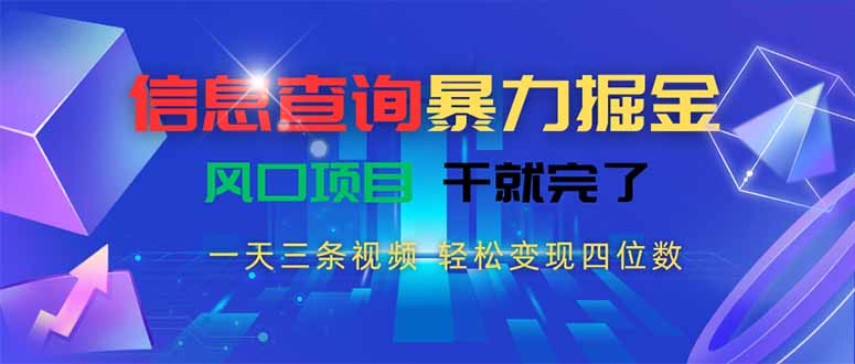 信息查询暴力掘金，一天三条视频轻松变现四位数，风口项目干就完了-十一网创