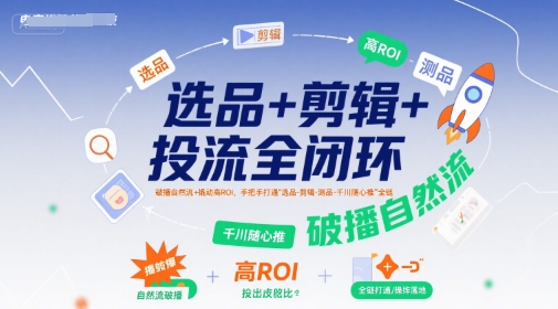 选品+剪辑+投流全闭环，破播自然流+撬动高ROI，手把手打通“选品-剪辑-测品-千川随心推”全链-十一网创